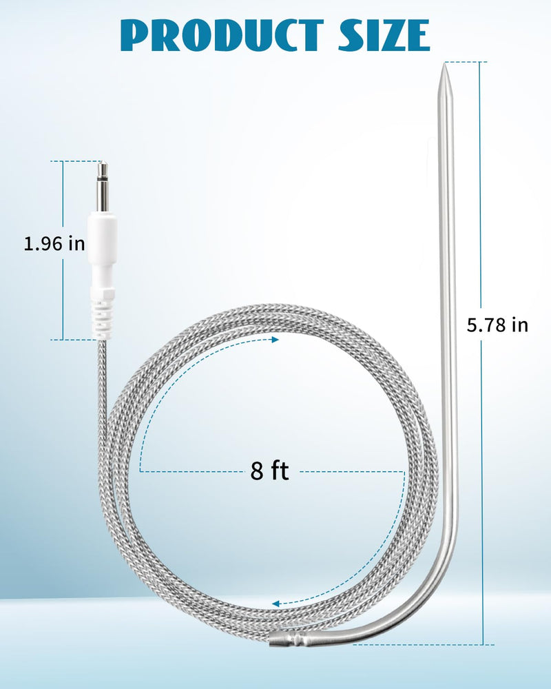 8 Foot Temperature Probe Fit for DynaQ/UltraQ/PartyQ/DigiQ/CyberQ Controls Food Premium Dishwasher Safe Temperature Probe