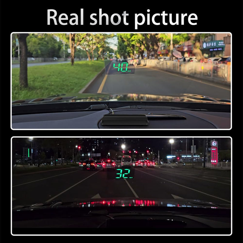 W2 Green USB Car HUD Heads Up Display, 3.5" Large Screen Auto Dimming Windshield Projector with Sunshade, GPS Speedometer for All Cars, Plug and Play