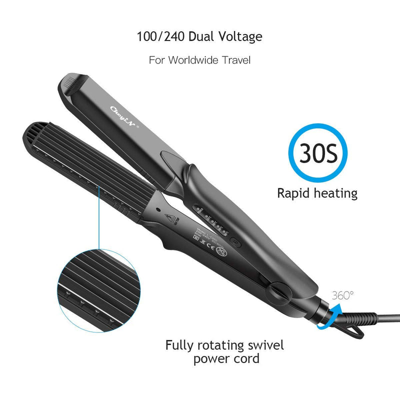  [AUSTRALIA] - Hair Crimper, CkeyiN Professional Crimping Iron and Straighter with Heat Resistant Glove Adjustable Temperature Dual Voltage 4 Interchangeable Ceramic Plates (Black) Black