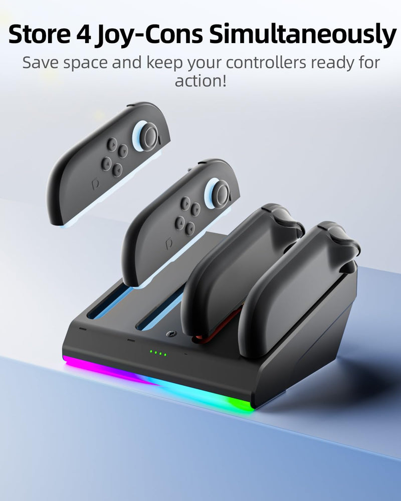 Charging Dock for Nintenndo Switch 2 Joycon, AOJAKI Accessories for Switch 2, Charger Station for Joycon, 4-in-1 Magnetic Fast Charger with RGB Light Modes, Smart Chip, Anti-Slip Base