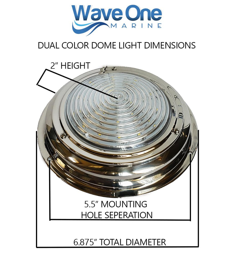 Wave One Marine Four Color 7" LED Boat Dome Light 12V RGBW RV | Stainless | Ceiling Cabin Surface Mount | WHITE BLUE RED GREEN | Use External Rocker Toggle Switch To Change Colors (External Switch) EXTERNAL Color Switching