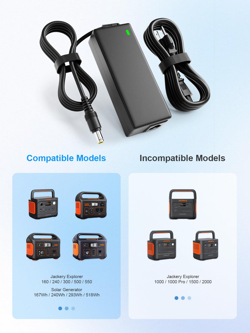 24V 90W AC Adapter Jackery Charger for Jackery Portable Power Station Explorer 160 240 300 500 550 Solar Generator 167Wh 240Wh 293Wh 518Wh Lithium Battery Charging Cord