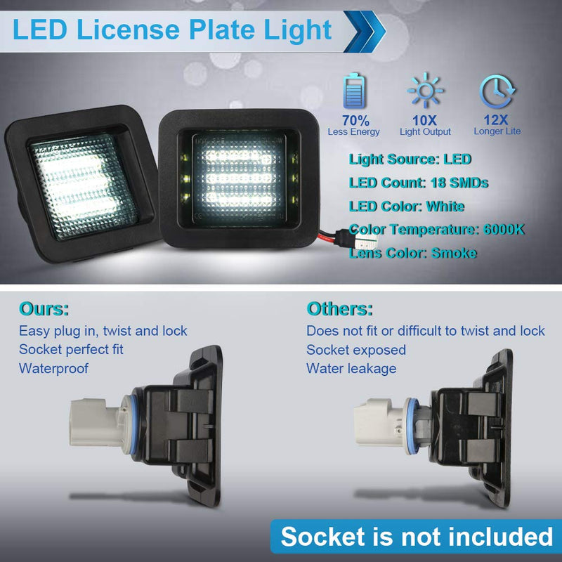 LED License Plate Light Lamp Assembly Compatible with 2015-2020 F150 17-20 Raptor Smoke Lens 6000K White, Pack of 2