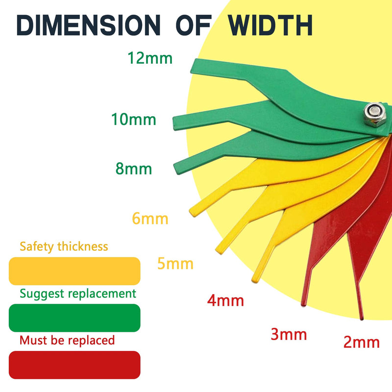 Brake Lining Thickness Gauge, 8-in-1 Car Automotive Brake Pad Measuring Ruler Tool, Durable Steel Color Coded Disc and Drum Brake Lining Gauge Set with SAE & Metric, Car Accessories for All Car