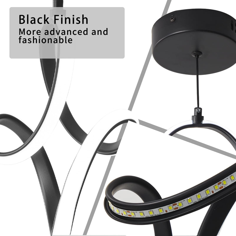 Modern Led Pendant Light 5500K Cold White Kitchen Island Pendant Light Fixtures Adjustable Height Led Pendant Lamp for Kitchen Island Dining Room Hanging Light, 1 Pack (Black) elegant black