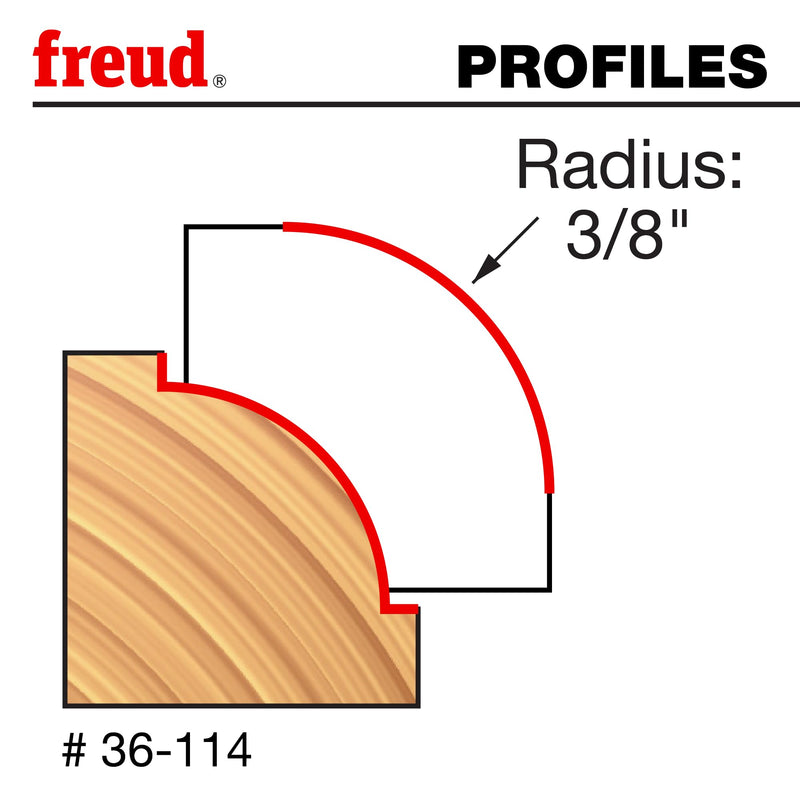 Freud 36-114: 3/8" Radius Beading Bit with 1/4" Shank | 5/8" Height, 4 Cutters, 16000 RPM, TiCo Hi-Density Carbide for Maximum Performance, For Decorative & Rounded Edges, 36-114