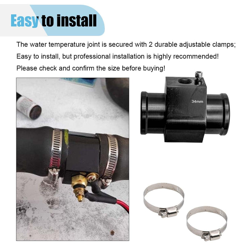 3PCS Auto Water Temp Joint Pipe, Aluminum Sensor Gauge Radiator Hose Adapter, Universal Water Temperature Extension Adapter with Clamps (34MM) 34MM