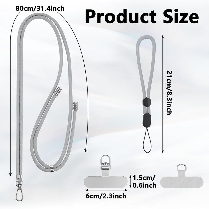 BESARME 2-Pack Phone Lanyard And Wrist Strap Set With 6 Tether Tabs | Adjustable Crossbody, Neck And Wrist Carry; Fits Most Smartphones With Full-Coverage Cases; Black And Gray Set Black Grey