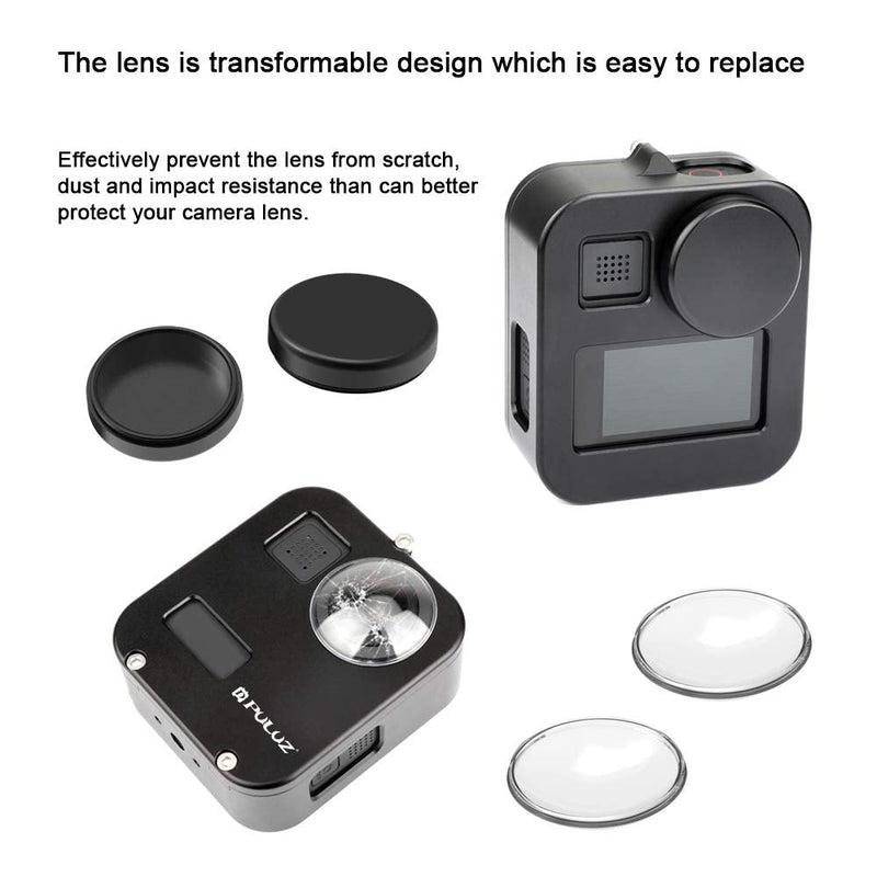 PULUZ Housing Shell Protective Cage for GoPro Max, CNC Aluminum Alloy Frame Case with Lens Protection & Mounting Accessories