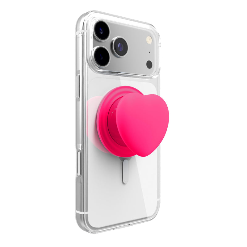 Cute Heart for MagSafe Phone Grip, Soft Silicone, Neonpink | Magnetic Finger Grip Holder & Adjustable Kickstand, One-Touch Attachment for iPhone 17 16 15 14 13 12 11 Samsung
