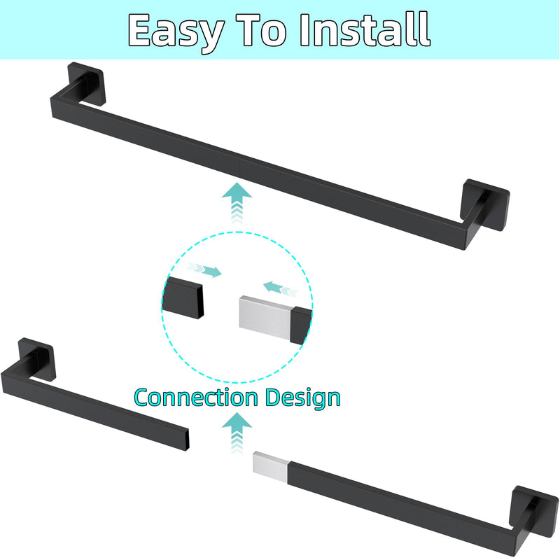 24" Bathroom Towel Bar, 24 Inch Towel Racks for Bathroom Wall Mounted, 304 Stainless Steel Hand Towel Holder Organizer, Modern Home Decor Towel Rod, Matte Black Towel Hangers for Bathroom Wall