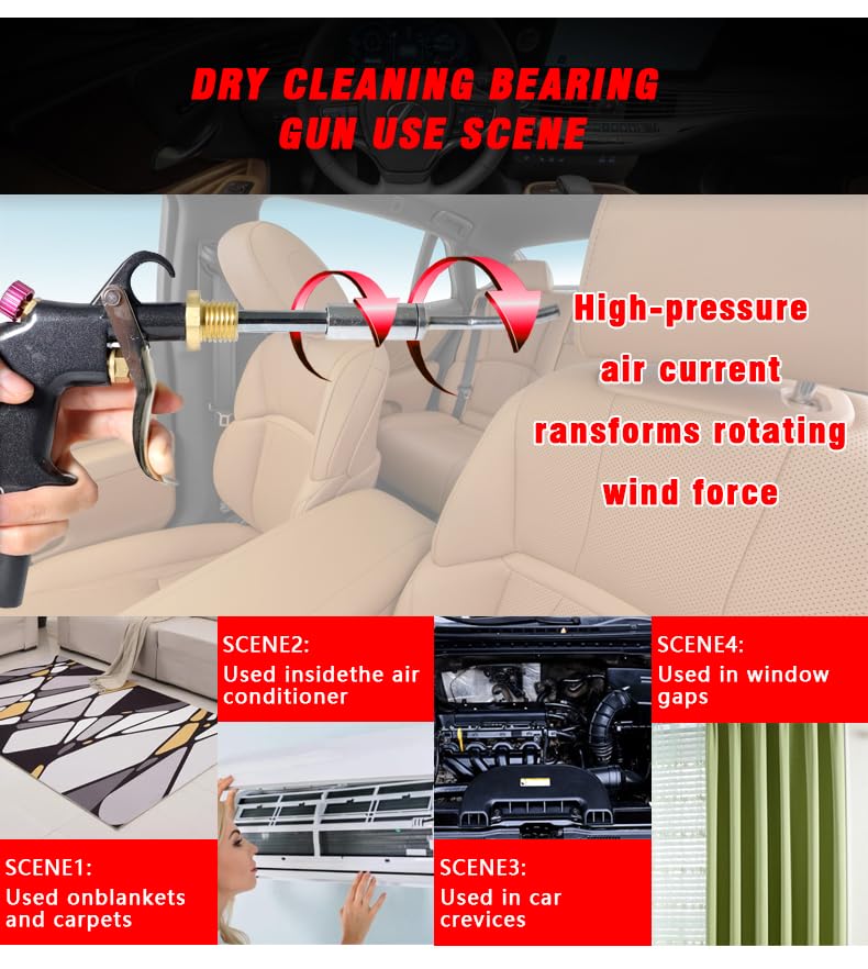 Air Blow Gun Car Interior Cleaning Gun High Pressure Car Detailing Cleaning Tool with Nozzle and Auto Detailing Dusting Brush for Quickly Blasts Dirt and Dust from Surface