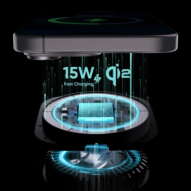FLOLAB Qi2 15W Wireless Car Charger for iPhone 16/15/14/13/12 Qi2 Car Charger, Magnetic Vent Mount/Dashboard Mount Car Phone Holder, Fast Charging with Cooling Qi2 15W Fast Charging Kit 1