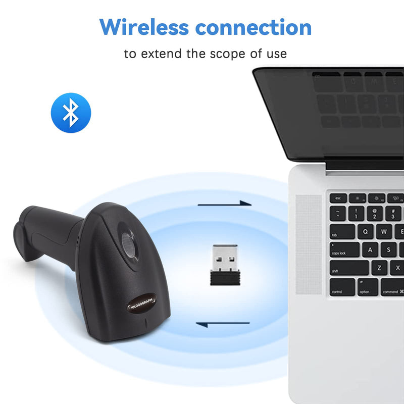 KILOGOGRAPGH Bluetooth QR Code Scanner U2B - Book Scanner for Personal Library Libib, QR Code Scanner for Laptop Computer Mac iPhone Android, 2D Wireless Bluetooth Barcode Scanner (Without Stand) without stand