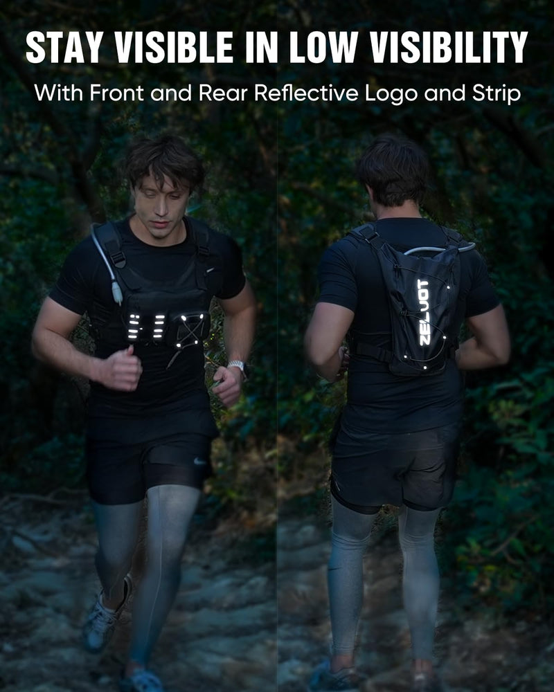 Running Vest with 2L Water Bladder, USA Original Patent, Lightweight Adjustable Chest Pack with Gear Holder, Reflective Running Hydration Vest for Women Men for Marathon Black Medium-Large