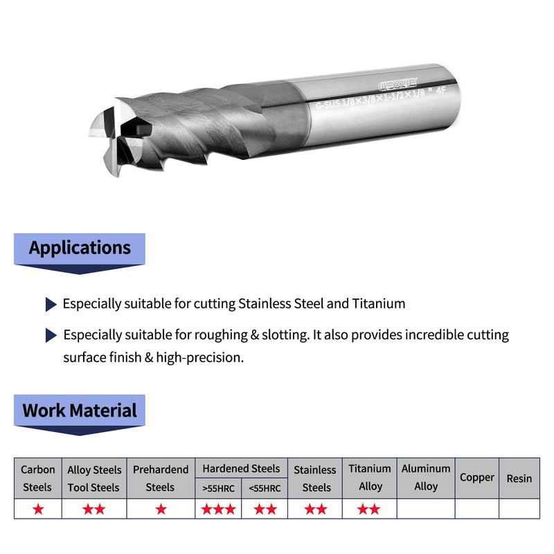 Tools G-SUS Precision Carbide End Mill Series, for Stainless and Titanium, Finish Machining, Unequal Flute and U-Flute Design, Prevent The Vibration,Carbon Tool Steel 1/8”（10Pc） 1/8-1.5" ( 10PCS)