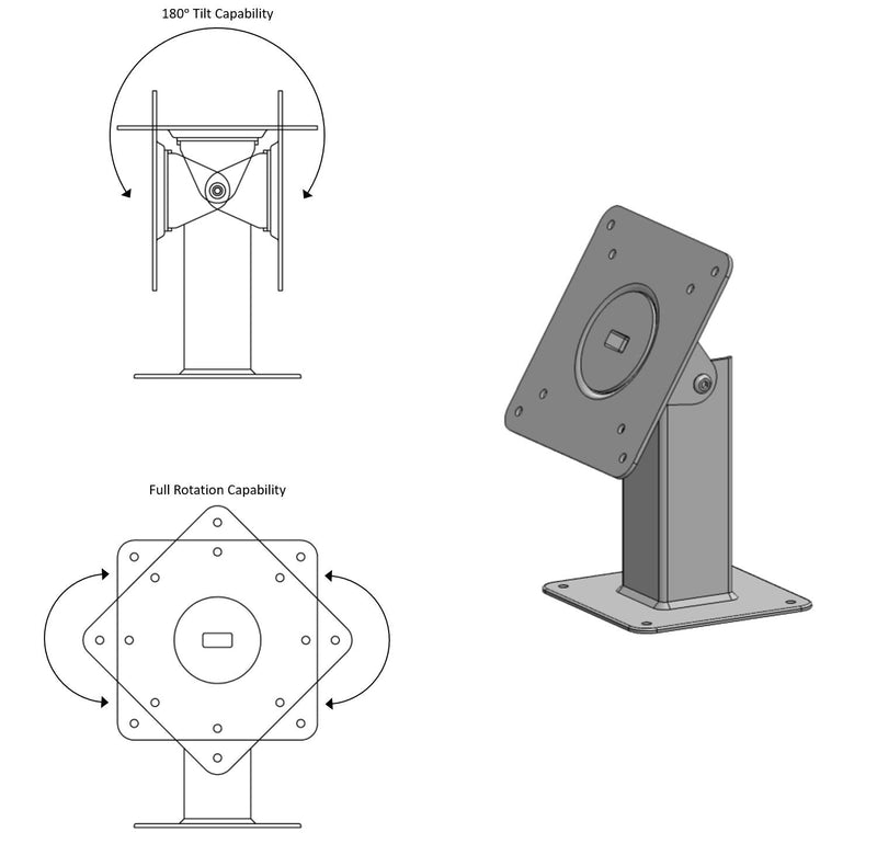 TABcare 180 Tilting 360 Rotating Metal Mount Support 75x75 100x100 VESA Used as Desktop Stand or Wall Mount (White)