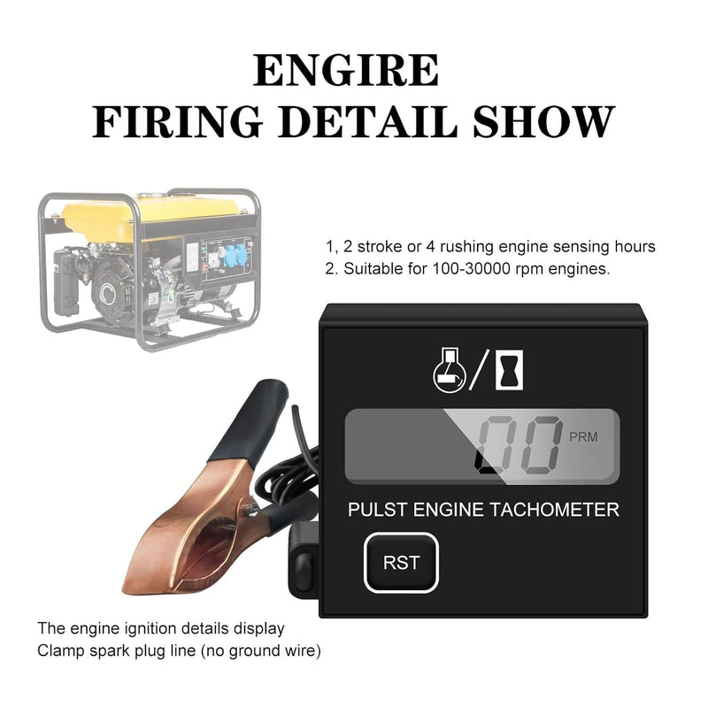 Digital Chainsaw Tachometer Small Engine Tachometer Digital Display Pulse Speedometer Motorcycle Electronic Tachometer for Engine Chain Saw Cropper Generator Lawn Mower RV ATV (W1) W1