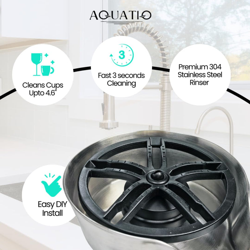 2 in1 Glass Rinser for Kitchen Sink - Stainless Steel Cup Cleaner - Counter Top Bottle Washer - Kitchen Sink Accessories - Attachements - Sink Sprayer (Nickel) Nickel