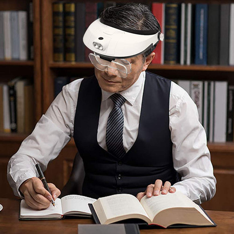 1X to 6X Headband Magnifier, Head Mount Magnifying Glass with LED Light for Close Work Jewelers Loupe Eyelash Extensions Watch Repair Reading