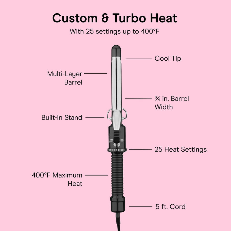 Conair Curling Iron, 3/4 Inch, Instant Heat, Curling Iron | Hair curler with multi-layer technology for fine, medium, and thick hair, 25 heat settings up to 400°F, and 60-second heat-up
