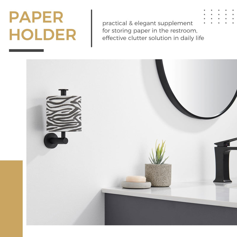 Vertical Tray Toilet Paper Holder, Aomasi 304 Stainless Steel Tissue Roll Hanger with Round Plate, Matte Black Bathroom Kitchen Paper Roll Dispenser Wall Mounted