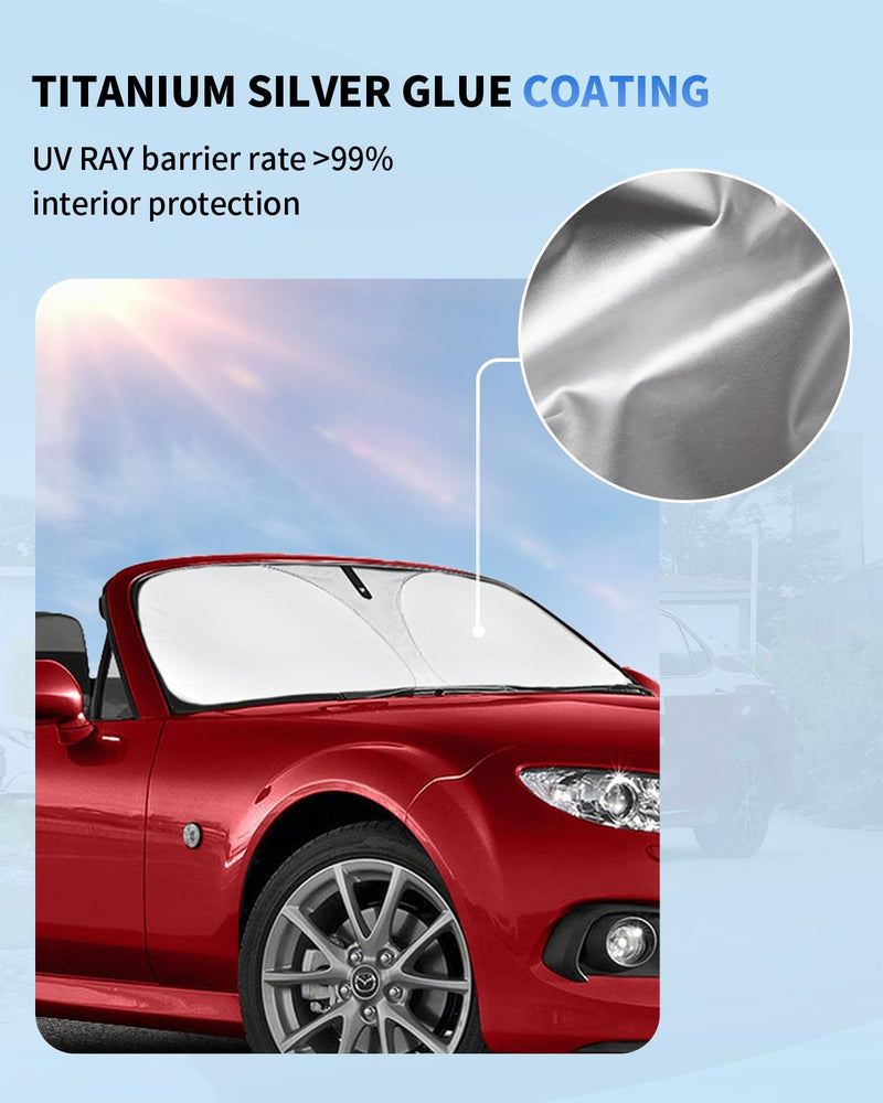 Sun Shade for Miata MX-5 Windshield Sunshade Front Window Shield Custom Fit Mazda Miata MX-5 Miata Coupe 2025 2024 2023 2022 2021-2016 Rf Grand Touring Accessories Sun Visor Protector Block UV Ray Fit Mazda 16-25 Miata MX-5