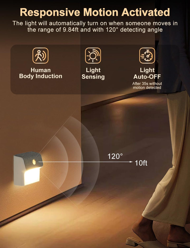 Linkage Stair Lights Motion Sensor Indoor, Magnetic Stick-On LED Wall Light, Dimmable Warm White Light, Rechargeable Motion Activated Light, for Hallway, Bedroom, Stairs, Kitchen 3 Pack