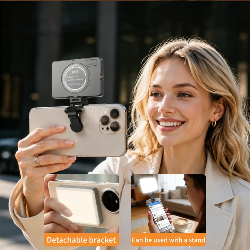Magnetic Selfie Light for iPhone, Selfies Video Lighting, Clip, Magnetic or Camera Mount, Ideal for TikTok, Zoom, Makeup, Live Streaming