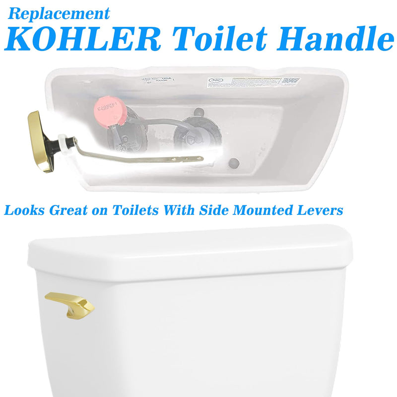 Side Mount Toilet Handle Fit for Kohler 87115-VF, Gold Toilet Flush Handle Replacement Kit Toilet Lever Compatible with Kohler Tank, Polished Gold