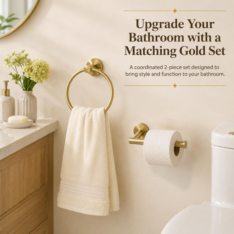 Toilet Paper Holder Towel Ring Brushed Gold Bathroom Hardware Hand Towel Holder Bathroom Accessories Set Wall Mount Stainless Steel 2 Pieces Bathroom Hardware Set 2 Pieces