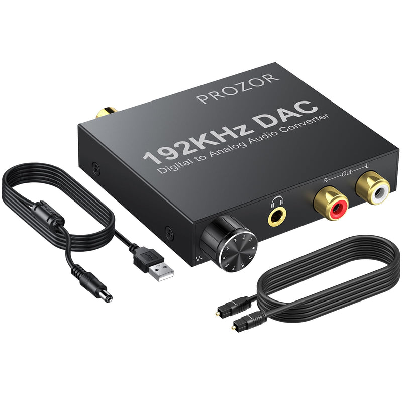  [AUSTRALIA] - PROZOR 192KHz Digital to Analog Audio Converter Optical to RCA Adapter Upgrade Volume Adjustable DAC with Optical Cable, SPDIF TOSLINK to Stereo L/R & 3.5mm Jack Converters 3.5mm & RCA Output DAC Volume Adjustable