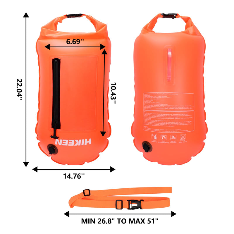 Hikeen Swim Buoy with Dry Bag 20L - Waterproof Touchscreen Large,Fully Waterproof Swim Safety Float for Open Water Swimmers and Training Triathletes, Kayaking, Be Bright, Be Safer