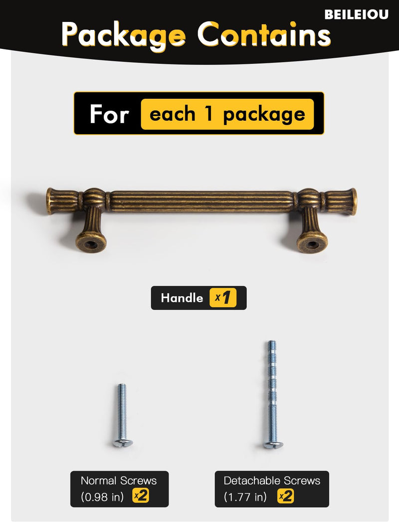 Antique Brass Cabinet Pulls - 3-3/4 Inch(96mm) Hole Center Classic Vintage Drawer Handles Zinc Alloy ,Kitchen Cupboard Bathroom Dresser Cabinet Hardware (5, Antique Brass, 3-3/4"(96mm) Hole Centers) 5