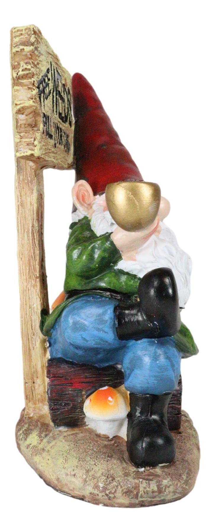 Ebros Gift Whimsical Festive Holiday Novelty Mr Gnome Grandpa Relaxing On Toadstool Mushrooms and Log by 'Free Weeds Pull Your Own' Yard Sign Figurine Travelling Gnomes DIY Fairy Garden Home Decor