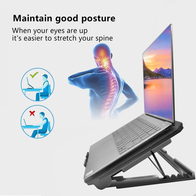 Laptop Cooling Pad, Cooler Pad Chill Mat 2 Quiet Fans LED Lights and 2 USB Ports 5 Height & with Adjustable Speed Mounts Metal Mesh Design, for 9"-17" Laptops（Black） Black