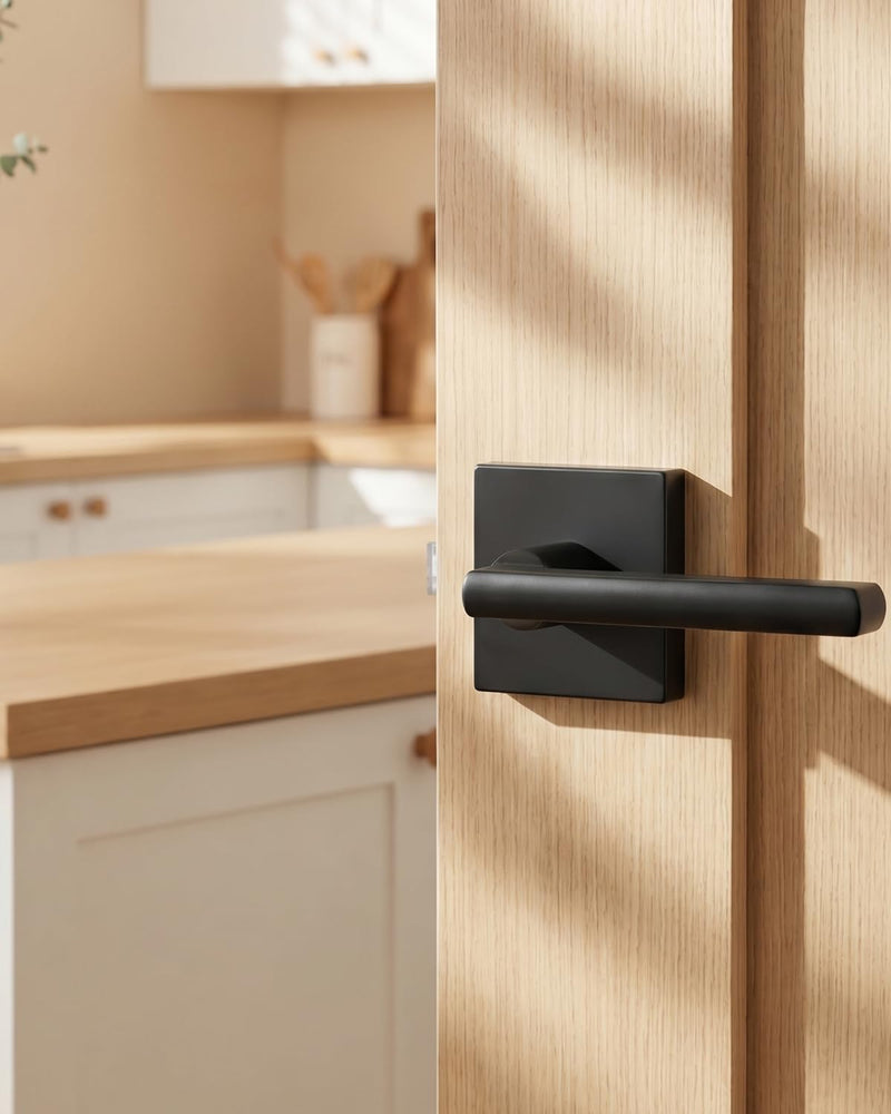 Goldenwarm Black Door Handle Interior, Passage Matte Black Closet Door Handle, Square Black Door Lever Interior for Hallway (1 Pack) 1