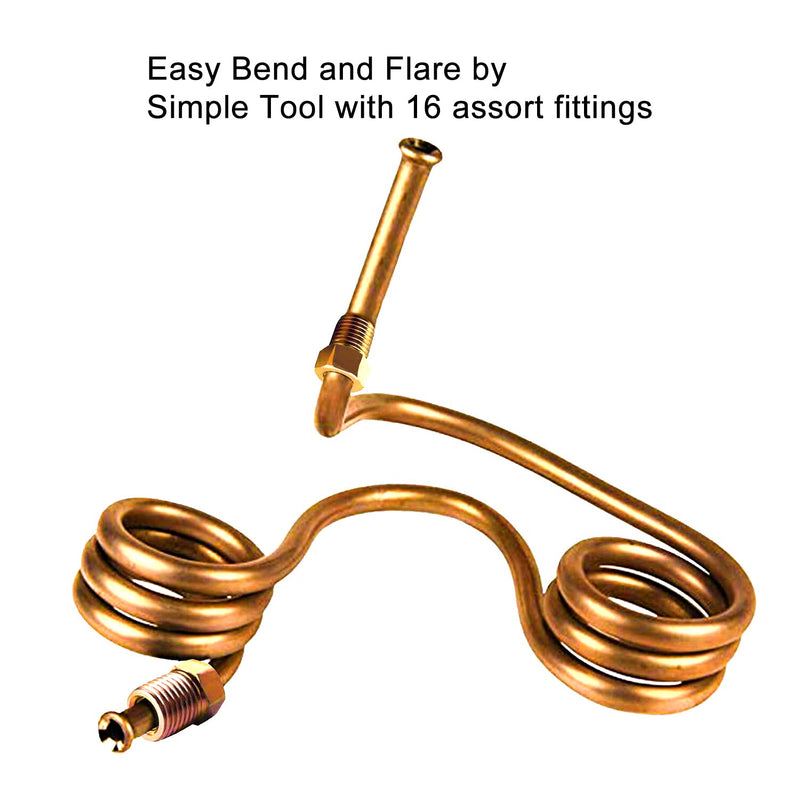 MuHize Upgraded Brake Line Tubing Kit - 25 Ft. of 3/16 Copper Coated Flexible Tube, Roll 25 ft 3/16" (Includes 16 Fittings) Gold