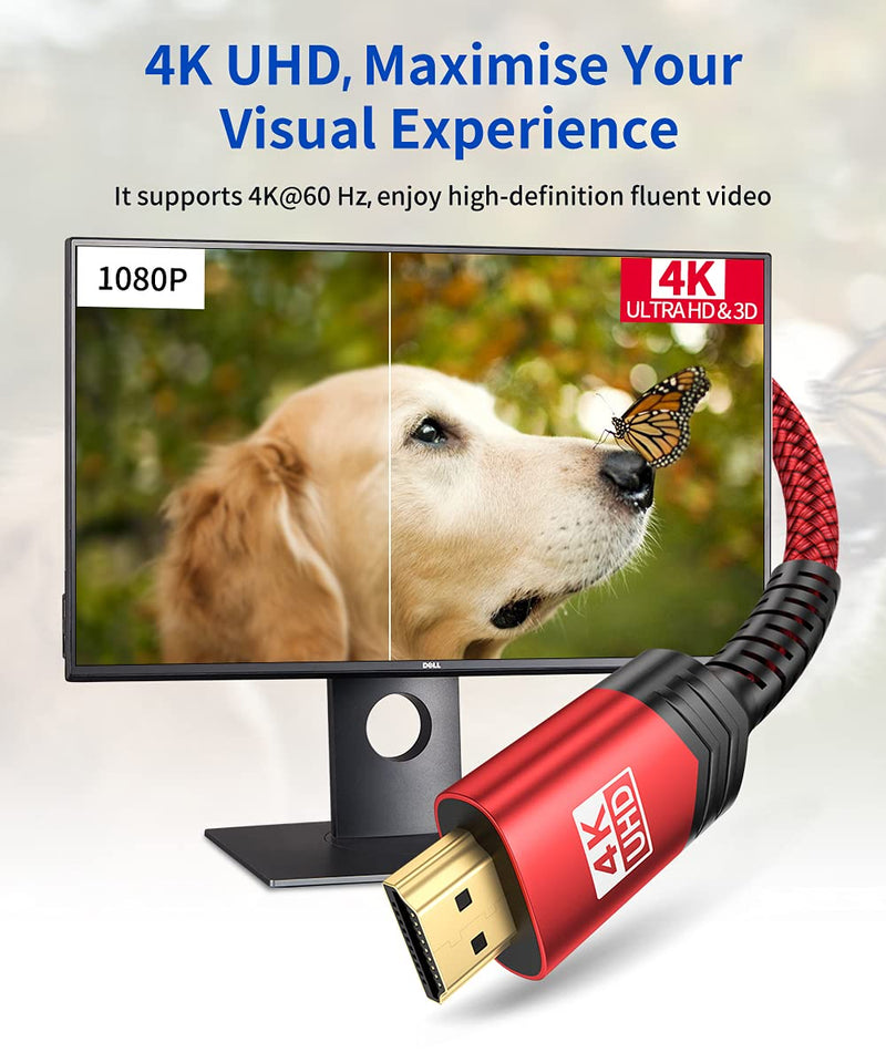 4K Long HDMI Cable 2 Pack 25 ft, JSAUX 18Gbps High Speed HDMI 2.0 Braided Cord, 4K 60Hz HDR, 2K 1440P 144Hz, 1080p, HDCP 2.2, 3D, ARC, Ethernet Compatible with Monitor Smart TV PC PS5 PS4 Blu-ray -Red Standard 25ft Red