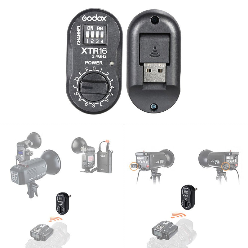 Godox 2.4G Wireless XTR-16 Receiver for X1C X1N XT-16 Transmitter Trigger Wistro AD360/DE/QT/DP/QS/GS/GT Flash Series