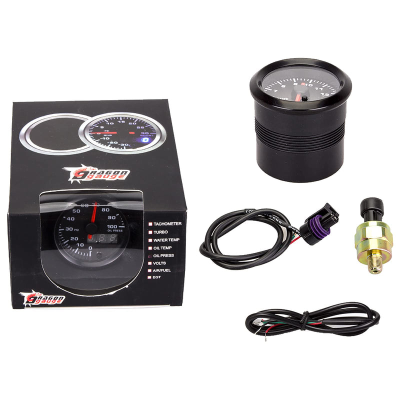 2-1/16" 52mm Oil Pressure Gauge Kit 7 Color 0 to 100 PSI Pointer & LED Digital Readouts Black Dial - Clear Lens Fit for 12V Cars Trucks