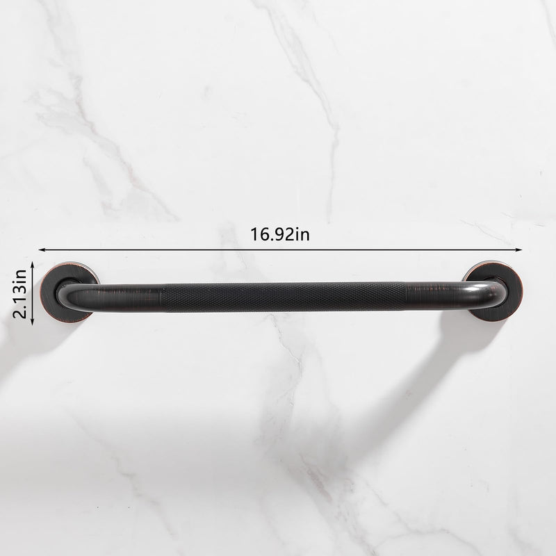 16" Shower Grab Bar, Oil Rubbed Bronze Finish, Stainless Steel Bathroom Safety Bar with Non-Slip Knurled Handle, Heavy Duty Handrail for Elderly or Disabled (1" Diameter) 16