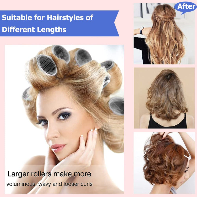 Hair Rollers Set 24 Pcs, Hair Curlers With 12 Pcs 48MM Self Grip Jumbo Hair Rollers & 12Pcs Duckbill Clip, Salon DIY Hairdressing Curlers Hair Curlers Rollers Tools for Long Medium Short Hair Black-48MM