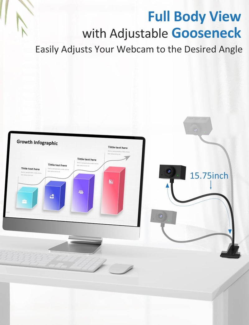 Webcam with Stand, 2K Webcam for PC with Microphone, HD Laptop Web Camera | Wide Angle Webcam With FOV 95°, USB Plug & Play, Manual Focus, Zoom Computer Webcam for Online Teaching, Video Calls Black
