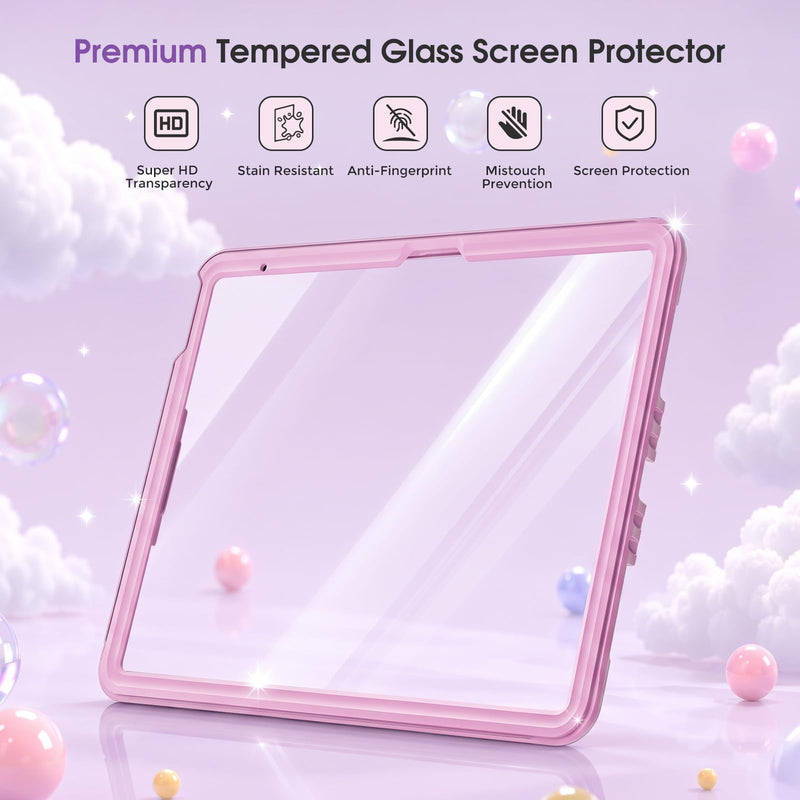 ProCase Kids Case for iPad A16 11th Gen 11" 2025/iPad 10th Gen 10.9" 2022 with Screen Protector, Fully-Body Shockproof Rugged Protective Cover with Rotatale Stand Hand/Shoulder Strap -Purplepink Purplepink