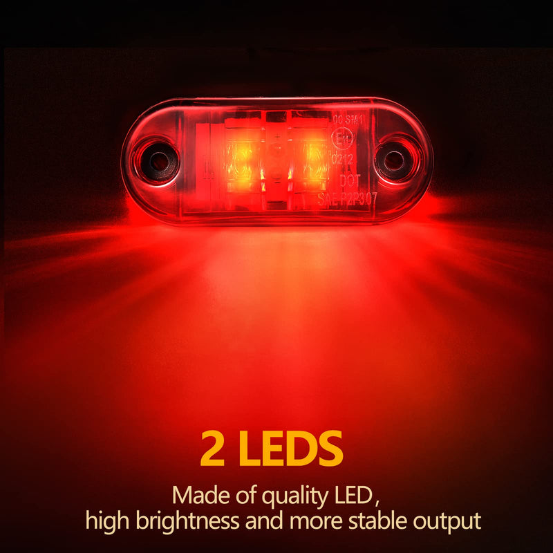 Tallew 10 Pcs 2.5 Inch LED Trailer Lights 2 Diode Waterproof LED Trailer Side Marker Oval Signal Running Lights for Truck Boat Rv(Amber, Red) Amber, Red