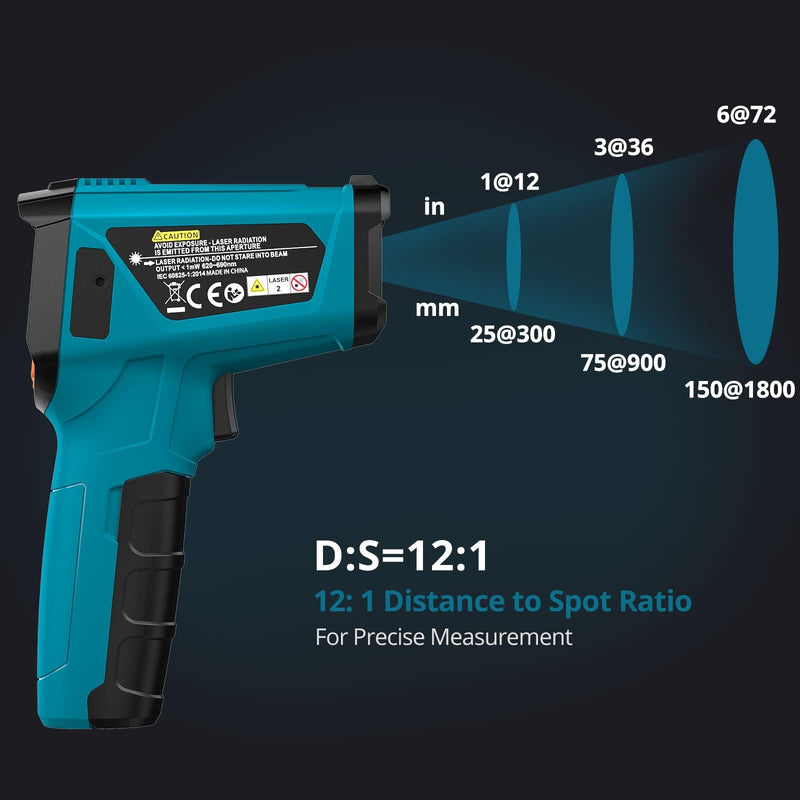 Tilswall Infrared Thermometer, -58°F to 1472°F(-50~800°C), Non-Contact Digital Laser Thermometer with Probe, Adjustable Emissivity, High/Low Temp Alarm, for Cooking/BBQ/Freezer(NOT for Human)-W300 -50°C~800°C(with K-type probe)