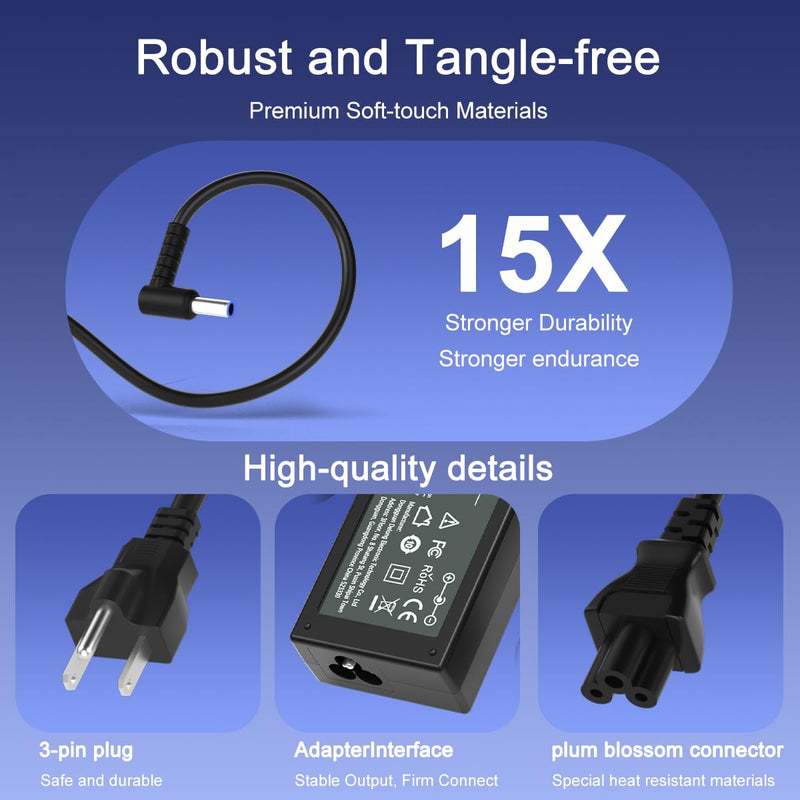 65W 45W Computer Charger Smart Blue Tip 4.5mm Compatible with HP | Pavilion x360 14/15/17, Envy 13/15, EliteBook ProBook Chromebook Stream Spectre |19.5V 3.33A 710412-001