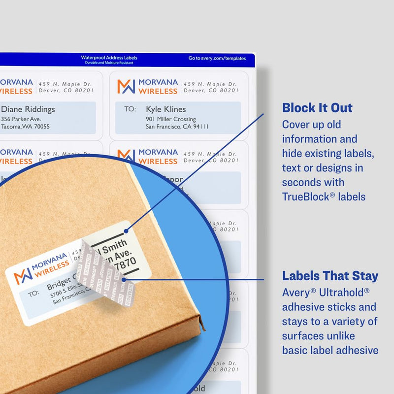 Avery Waterproof Printable Shipping Labels with Sure Feed, 2" x 4", White, 100 Blank Mailing Labels (15513)