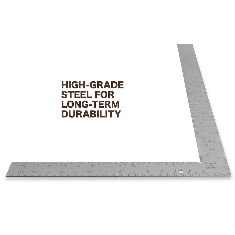 Mayes 10747 Steel Framing Square, Made in USA 16"x24" Carpenter Square, Embossed Graduations in 1/8, 1/10, 1/12, and 1/16 Inch Scales, Carpenter Tools Steel Carpenter Square 16"x24"